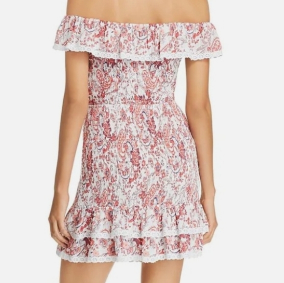 Lost + Wander Smocked Paisley Print Off The Shoulder Mini Dress NWT - Picture 2 of 11